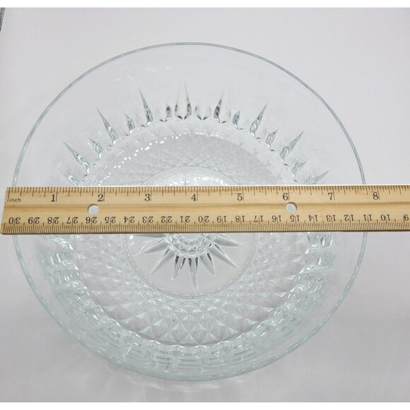 Vintage Arcoroc France Crystal Glass Serving Bowl 8" Diamond Starburst Diamond - Picture 7 of 8